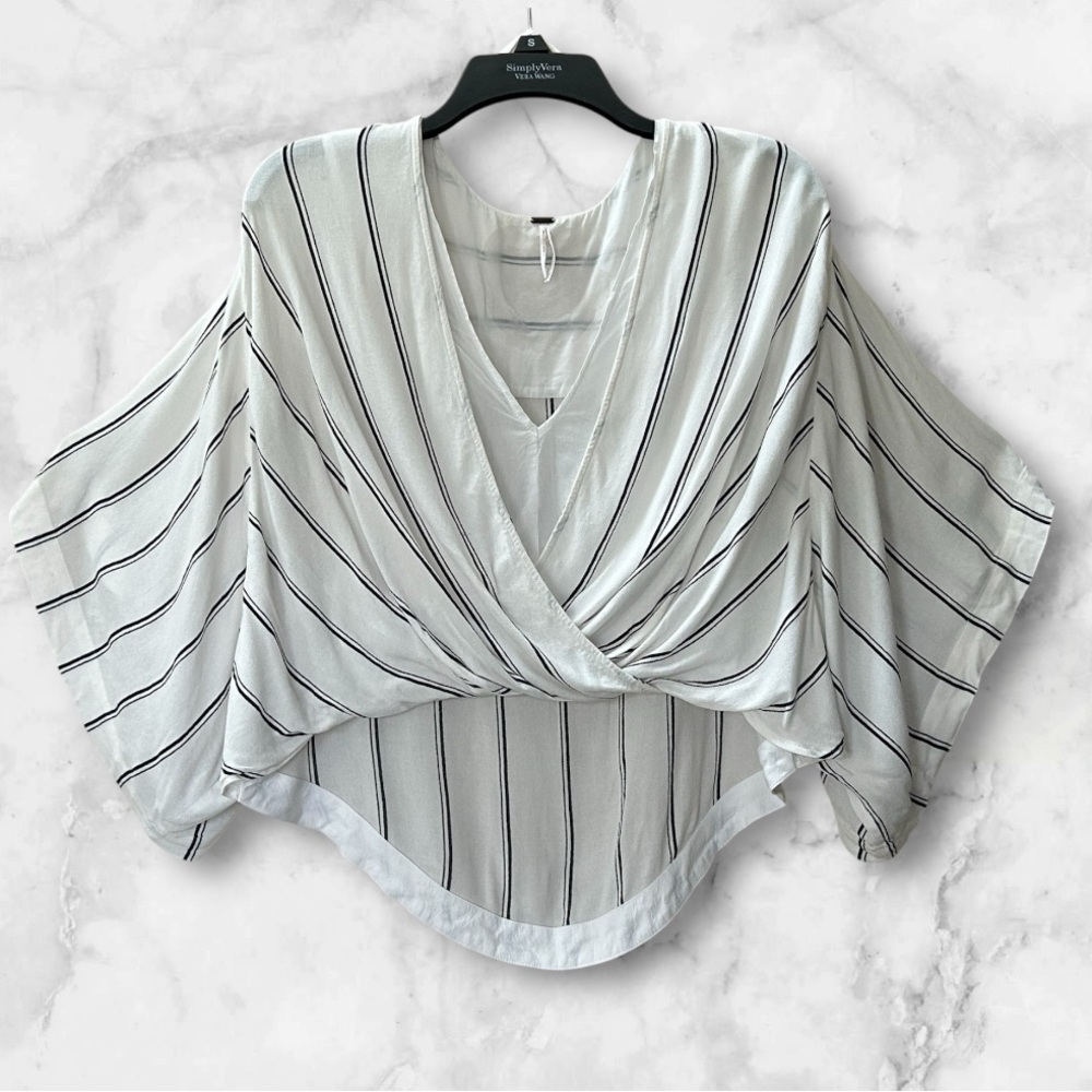 Free People Sleepy Time Striped Kimono Style Top Deep V Relaxed Fit Boho Size S - Picture 3 of 11